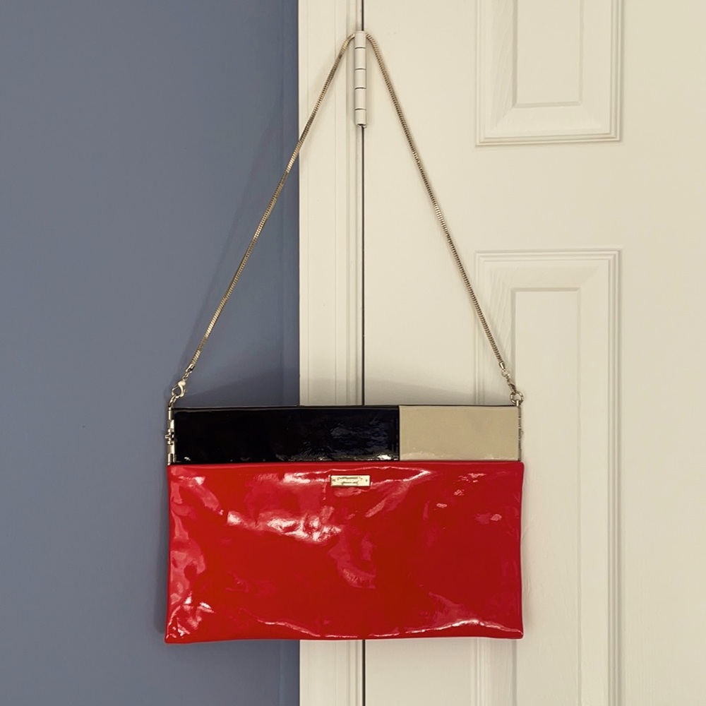 Kate Spade Shoulder Handbag / Large Clutch - Red Black Nude - Patent Leather